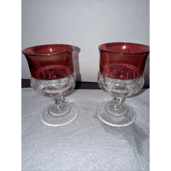 2 Vintage Tiffin Franciscan KINGS CROWN Ruby Flashed 8oz Water Goblets 5 5/8" - Picture 1 of 5